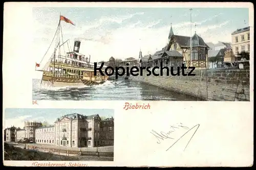 ALTE POSTKARTE BIEBRICH HAFEN GROSSHERZOGLICHES SCHLOSS Schiff ship Dampfer steam ship castle chateau Wiesbaden AK cpa