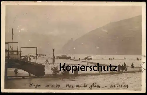 ALTE POSTKARTE BINGEN ZUGEFRORENER RHEIN 1929 ASTE SUR GLACE frozen rhine river froze rhin gelée glace Ansichtskarte