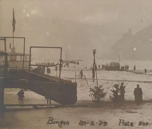 ALTE POSTKARTE BINGEN ZUGEFRORENER RHEIN 1929 ASTE SUR GLACE frozen rhine river froze rhin gelée glace Ansichtskarte