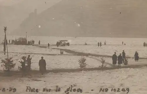 ALTE POSTKARTE BINGEN ZUGEFRORENER RHEIN 1929 ASTE SUR GLACE frozen rhine river froze rhin gelée glace Ansichtskarte