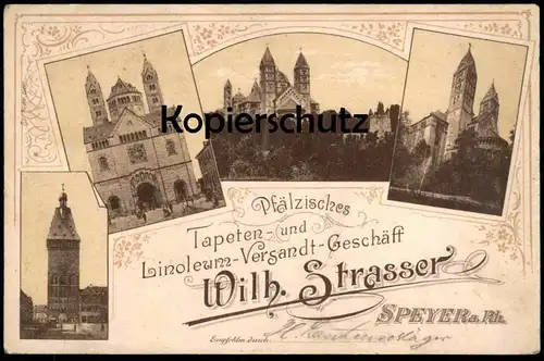 ALTE POSTKARTE SPEYER PFÄLZISCHES TAPETEN- UND LINOLEUM VERSANDT GESCHÄFT WILH. STRASSER Lautenschläger AK Ansichtskarte