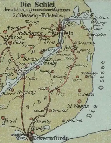 ALTE POSTKARTE KAPPELN SCHLEI DER SCHÖNSTE MEERBUSEN NORDEN BOREN RIESBY BORBY SCHLESWIG ECKERNFÖRDE Landkarte map cpa