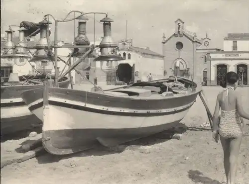 ÄLTERE POSTKARTE TORREDEMBARRA 6 PLAYA SEESTERN starfish étoile de mer estrella de mar beach Fischerboot fishing boat AK