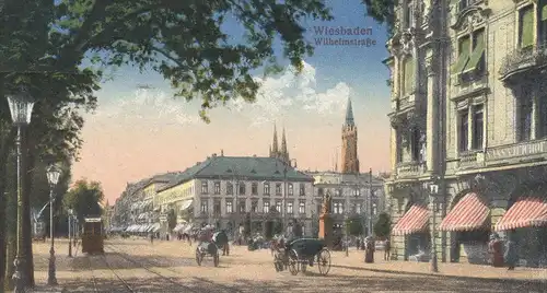 ALTE POSTKARTE WIESBADEN WILHELMSTRASSE Tram Strassenbahn Nassauer Hof tramway cpa postcard AK Ansichtskarte