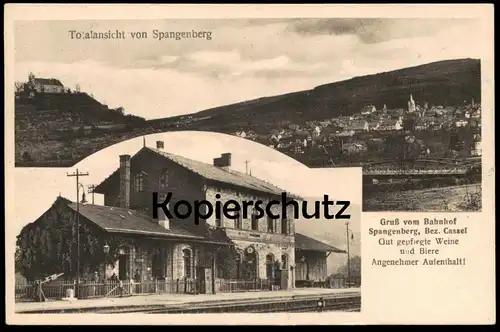 ALTE POSTKARTE GRUSS VOM BAHNHOF SPANGENBERG BEZIRK CASSEL GEPFLEGTE WEINE Kassel station gare postcard Ansichtskarte