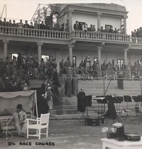 ALTES PHOTO BAGHDAD RACE COURSE hippodrome military musical instrument Horse race Bagdad Irak Iraq cpa postcard AK