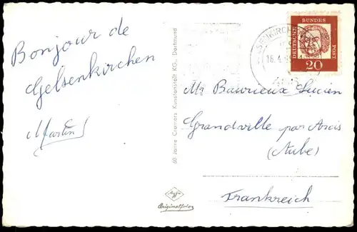 ÄLTERE POSTKARTE GELSENKIRCHEN-BUER BLICK ZUM RATHAUS Kinder Schulkinder enfants children pupil VW Tram tramway NRW