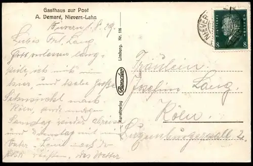 ALTE POSTKARTE NIEVERN LAHN GASTHAUS ZUR POST A. DEMARÉ BEI BAD EMS cpa postcard AK Ansichtskarte