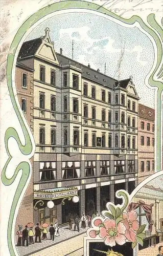 ALTE LITHO POSTKARTE LEIPZIG HOTEL & RESTAURANT GOLDENES EINHORN INHABER EMIL NOCH THEKE unicorn Billard billiards cpa