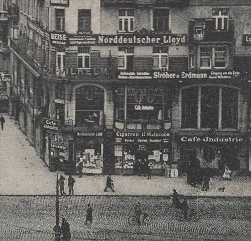 ALTE POSTKARTE DÜSSELDORF WILHELMPLATZ BLICK IN DIE KAISER WILHELMSTRASSE GESCHÄFTE NORDDEUTSCHER LLOYD RED STAR LINE AK