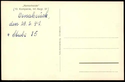 ALTE POSTKARTE OSNABRÜCK NETTERHEIDE 10. Kompanie Inf. Regiment 37 1941 Stube 85 Netter Heide Kaserne barracks caserne