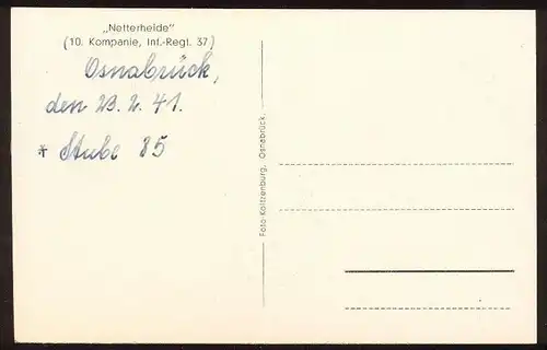 ALTE POSTKARTE OSNABRÜCK NETTERHEIDE 10. Kompanie Inf. Regiment 37 1941 Stube 85 Netter Heide Kaserne barracks caserne