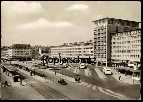ÄLTERE POSTKARTE MÖNCHENGLADBACH BAHNHOF-VORPLATZ MIT HAUS WESTLAND Hensen Bier Müser Bräu Bus Busse station gare AK cpa