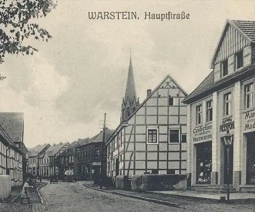 ALTE POSTKARTE WARSTEIN HAUPTSTRASSE CONFECTION KURZWAREN CLEMENS MEERPOHL Ansichtskarte cpa postcard AK