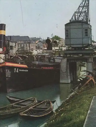 ALTE POSTKARTE MANNHEIM MÜHLAU HAFEN Harbour Port Frachtschiff Boat Schiff cargo freight ship bateau barque Kran crane