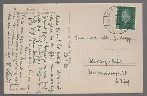 ALTE POSTKARTE JÜNKERATH EIFEL HOCHWASSER DER KILL JANUAR 1918 Gerolstein flood inondation crue high water postcard cpa