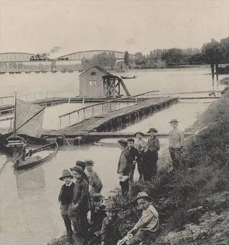 ALTE POSTKARTE GRUSS AUS GERMERSHEIM DER RHEIN MIT MILITÄRSCHWIMMSCHULE military school swimming bath soldat soldier cpa