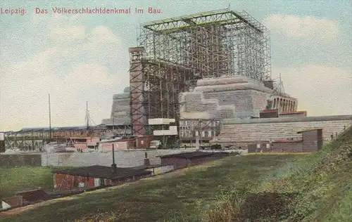 ALTE POSTKARTE LEIPZIG DAS VÖLKERSCHLACHTDENKMAL IM BAU Denkmal monument construction cpa postcard AK Ansichtskarte