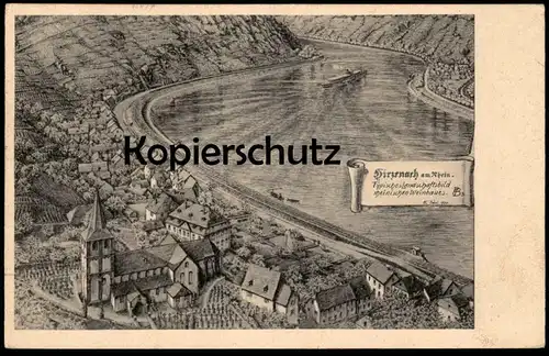 ALTE KÜNSTLER-POSTKARTE HIRZENACH AM RHEIN TYPISCHES LANDSCHAFTSBILD RHEINISCHEN WEINBAUS BOPPARD cpa AK Ansichtskarte