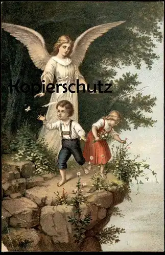 ALTE POSTKARTE DER HEILIGE SCHUTZENGEL F. LEIBER l'ange gardien the guardian angel Kinder children enfants Klippe cliff