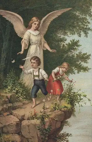 ALTE POSTKARTE DER HEILIGE SCHUTZENGEL F. LEIBER l'ange gardien the guardian angel Kinder children enfants Klippe cliff