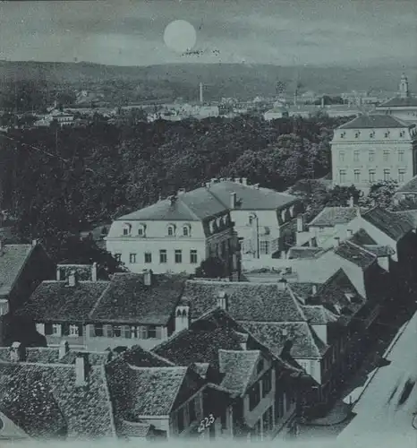 ALTE MONDSCHEIN-POSTKARTE GRUSS AUS ERLANGEN BLICK VON DER FRANZÖSISCH REFORMIERTEN KIRCHE NACH OSTEN moonlight lune