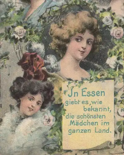 ALTE POSTKARTE IN ESSEN GIEBT ES WIE BEKANNT DIE SCHÖNSTEN MÄDCHEN IM GANZEN LAND Fabrik Krupp postcard AK Ansichtskarte