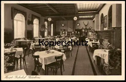 ALTE POSTKARTE RESTAURATION HAUPT-BAHNHOF PADERBORN INH. A. SCHULZE Hauptbahnhof gare station Geweih antlers postard