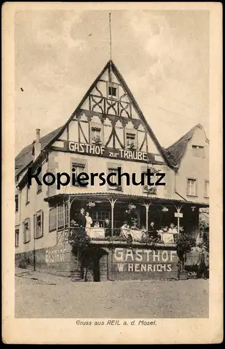 ALTE POSTKARTE GASTHAUS ZUR TRAUBE REIL AN DER MOSEL BES. WILH. HENRICHS TELEPHON AMT BULLAY 189 Ansichtskarte AK cpa