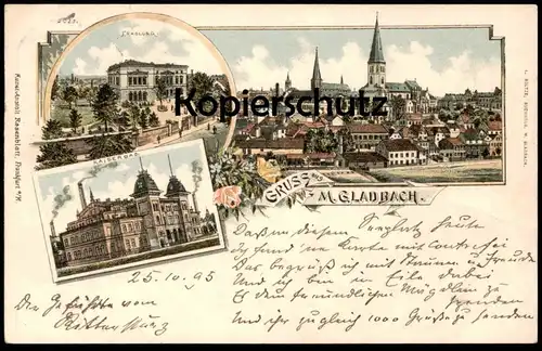 ALTE LITHO POSTKARTE GRUSS AUS MÖNCHENGLADBACH 1895 ERHOLUNG KAISERBAD M.GLADBACH cpa postcard AK Ansichtskarte