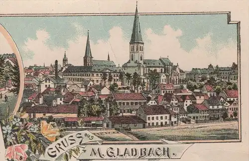 ALTE LITHO POSTKARTE GRUSS AUS MÖNCHENGLADBACH 1895 ERHOLUNG KAISERBAD M.GLADBACH cpa postcard AK Ansichtskarte