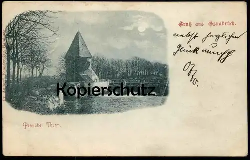 ALTE POSTKARTE GRUSS AUS OSNABRÜCK MONDSCHEIN 1899 PERNICKEL THURM Pernickelturm Turm tower tour Ansichtskarte postcard