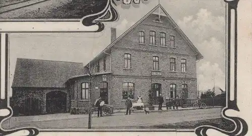 ALTE POSTKARTE GRUSS AUS BIEREN BAHNHOF LOKOMOTIVE DAMPFLOK GASTHOF SCHÜTTE steam train locomotive à vapeur station gare