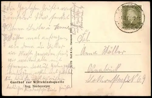 ALTE POSTKARTE BERGKIRCHEN BEI BAD OEYNHAUSEN GASTHOF ZUR WITTEKINDSQUELLE AUG. NIEDERMEYER postcard AK Ansichtskarte