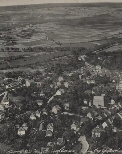 ALTE POSTKARTE SCHOTTEN DAS HERZ DES VOGELSBERGES ORIGINAL FLIEGERAUFNAHME Luftbild Luftaufnahme Totalansicht postcard