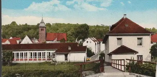 ÄLTERE POSTKARTE THALEISCHWEILER-FRÖSCHEN THALFRÖSCHEN KREIS PIRMASENS ORTSPARTIE PANORAMA KIRCHPARTIE Opel Bahn Waggon