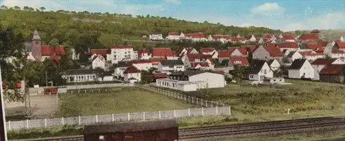 ÄLTERE POSTKARTE THALEISCHWEILER-FRÖSCHEN THALFRÖSCHEN KREIS PIRMASENS ORTSPARTIE PANORAMA KIRCHPARTIE Opel Bahn Waggon