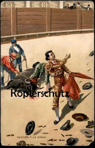 ALTE POSTKARTE OVACIÓN Y LA OREJA STIERKAMPF Torero corrida bullfight tauromachie cpa AK postcard Ansichtskarte