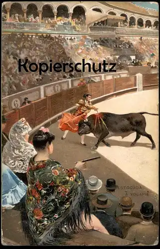 ALTE POSTKARTE ESTOCADA À VOLAPIÈ STIERKAMPF Torero corrida bullfight tauromachie horse Pferd cheval cpa AK postcard