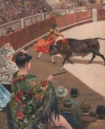 ALTE POSTKARTE ESTOCADA À VOLAPIÈ STIERKAMPF Torero corrida bullfight tauromachie horse Pferd cheval cpa AK postcard