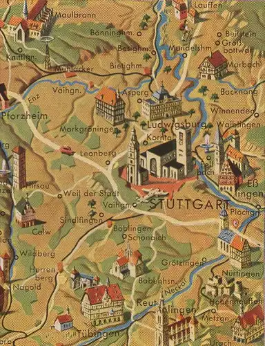 ALTE POSTKARTE STUTTGART NÖRDLICHER SCHWARZWALD LANDKARTE map Horb Tübingen Iffezheim Lauffen Marbach Pforzheim Rastatt