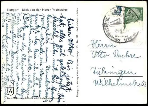 ÄLTERE POSTKARTE STUTTGART BLICK VON DER NEUEN WEINSTEIGE Strassenbahn tram tramway cpa AK Ansichtskarte postcard