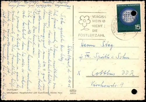 ÄLTERE POSTKARTE STUTTGART SCHLOSSGARTEN HAUPTBAHNHOF UND STAATSTHEATER KLEINES HAUS cpa postcard AK Ansichtskarte