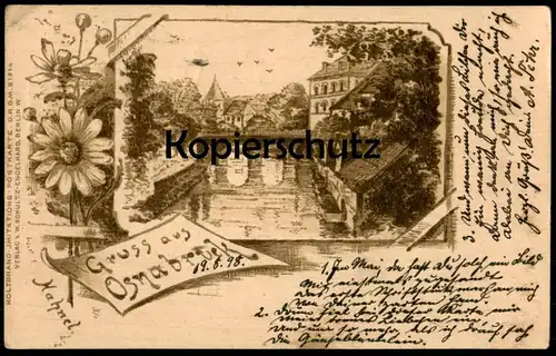 ALTE HOLZBRAND IMITATIONS POSTKARTE GRUSS AUS OSNABRÜCK 1898 HASE HAHNEL Blumen postcard Ansichtskarte cpa AK