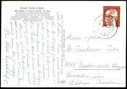 ÄLTERE POSTKARTE IRREL HOTEL KOCH-SCHILT DEUTSCH-LUXEMBURGISCHER NATURPARK Autos Auto car cars AK postcard cpa