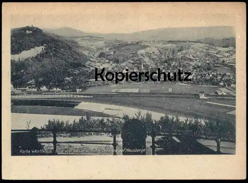 ALTE POSTKARTE PORTA WESTFALICA BLICK VON KAISER-WILHELM-DENKMAL AUF HAUSBERGE 40er Jahre AK Ansichtskarte cpa postcard