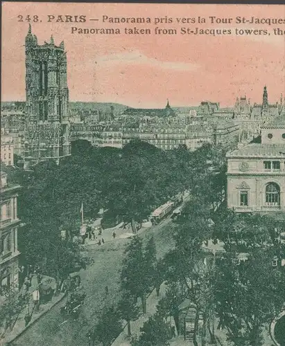 ALTE POSTKARTE PARIS PANORAMA PRIS VERS LA TOUR ST-JACQUES LE THÉÂTRE SARAH-BERNHARDT ET LA SEINE cpa AK postcard