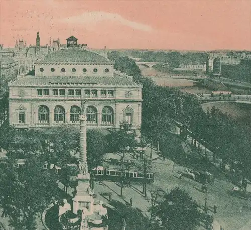 ALTE POSTKARTE PARIS PANORAMA PRIS VERS LA TOUR ST-JACQUES LE THÉÂTRE SARAH-BERNHARDT ET LA SEINE cpa AK postcard