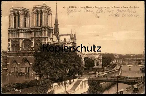 ALTE POSTKARTE PARIS NOTRE-DAME PERSPECTIVE SUR LA SEINE FROM THE SEINE cpa postcard AK Ansichtskarte