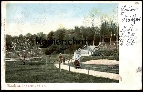 ÄLTERE POSTKARTE BOCHUM STADTGARTEN FRAU MIT HUT AUF DEM WEG Stadtpark Park Ansichtskarte AK postcard cpa